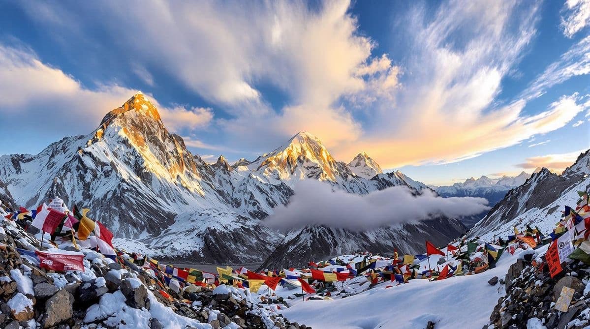 Pasang Temba Sherpa leading trekkers to Everest Base Camp at dawn